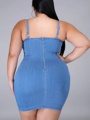 Sexy Plus Denim Dress Solid Scoop Neck Bodycon Mini