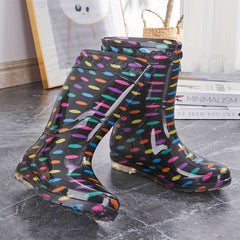 Women's Colorful Dots Pattern High Top Rain Boots