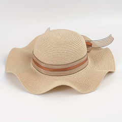 Striped Ribbon Bowknot Sun Hat Ruffles Wide Brim Straw Bucket Hats