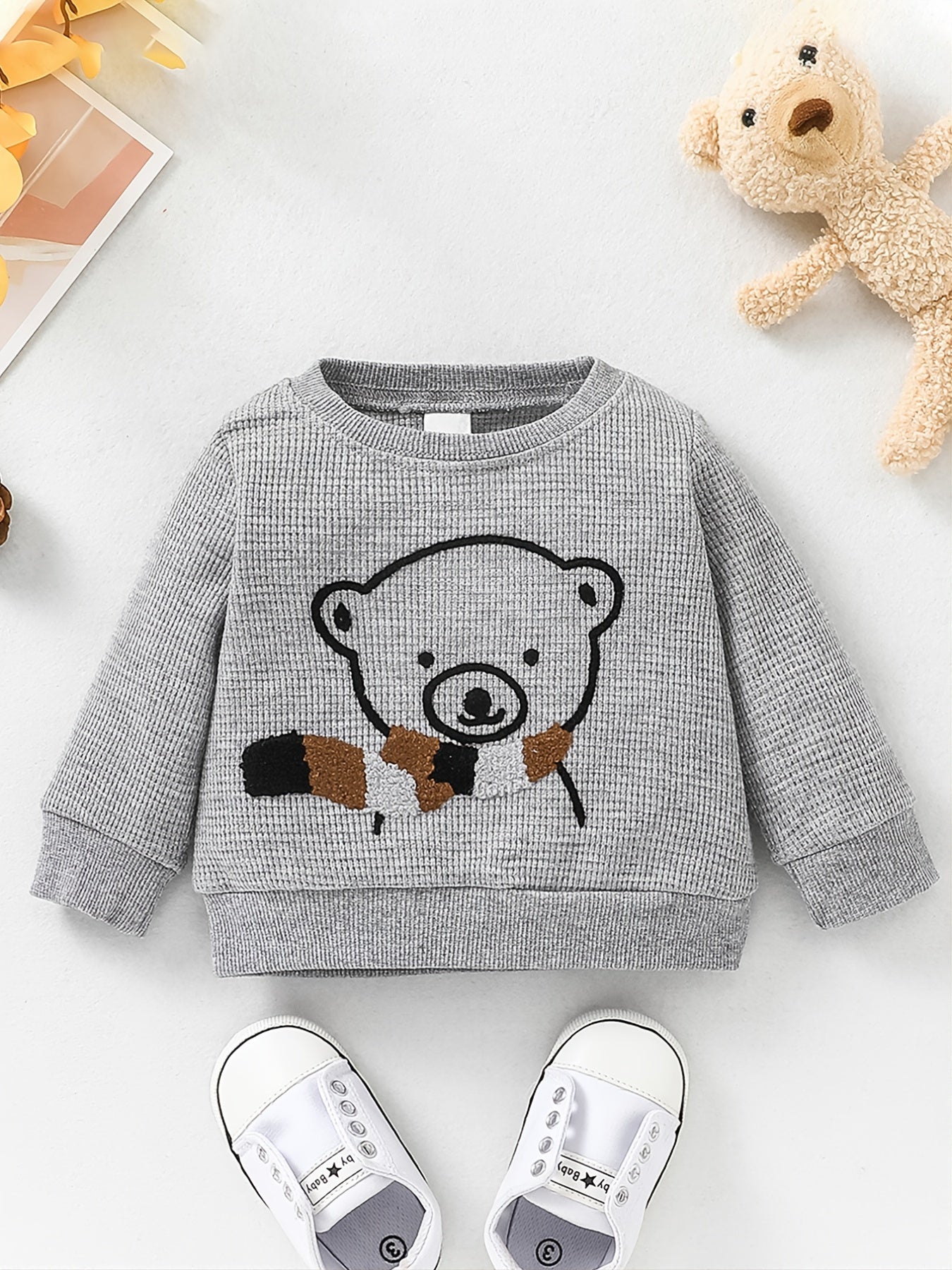 Baby Boys Bear Print Pullover Sweatshirt for Fall Winter