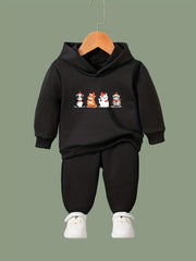 Girls Cartoon Cats Hooded Sweatshirt & Sweatpants Set Kids Clothes