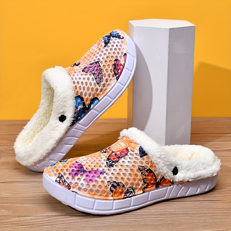 Women's Butterfly Print Warm Hole Shoes Lightweight Outdoor Shoes