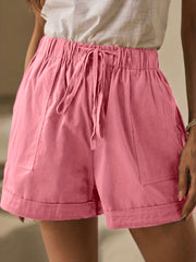 Solid Drawstring Shorts With Pockets Casual Women's Shorts