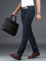 Business Casual Mens Straight Leg Stretch Denim Jeans with Pockets