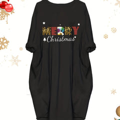 Christmas Casual Dress Women's Plus Slogan Print Dress