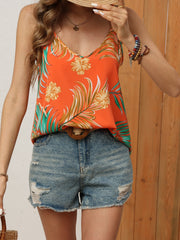 Floral Print V Neck Spaghetti Strap Top Casual Sleeveless Cami Top