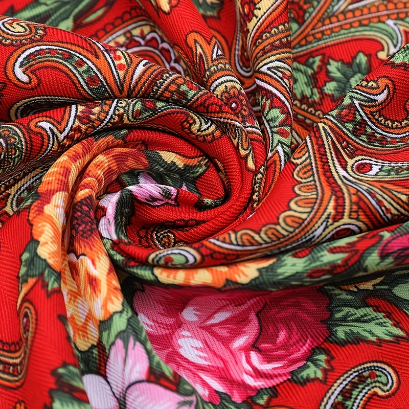 Flower Print Tassel Shawl Boho Square Scarf Vintage Warm Wrap