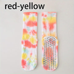 Women's Tie Dye Non-slip Yoga Pilates Socks Breathable Long Tube Dance Training