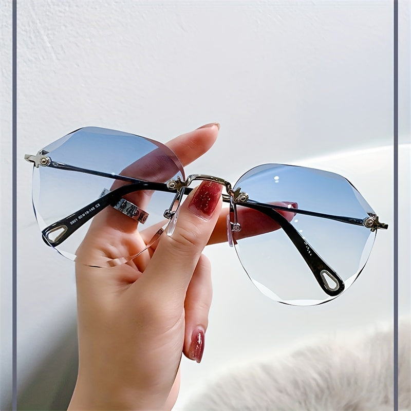 Hexagon Rimless Sunglasses Gradient UV400 Sun Shades for Vacation