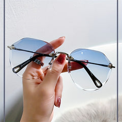 Hexagon Rimless Sunglasses Gradient UV400 Sun Shades for Vacation