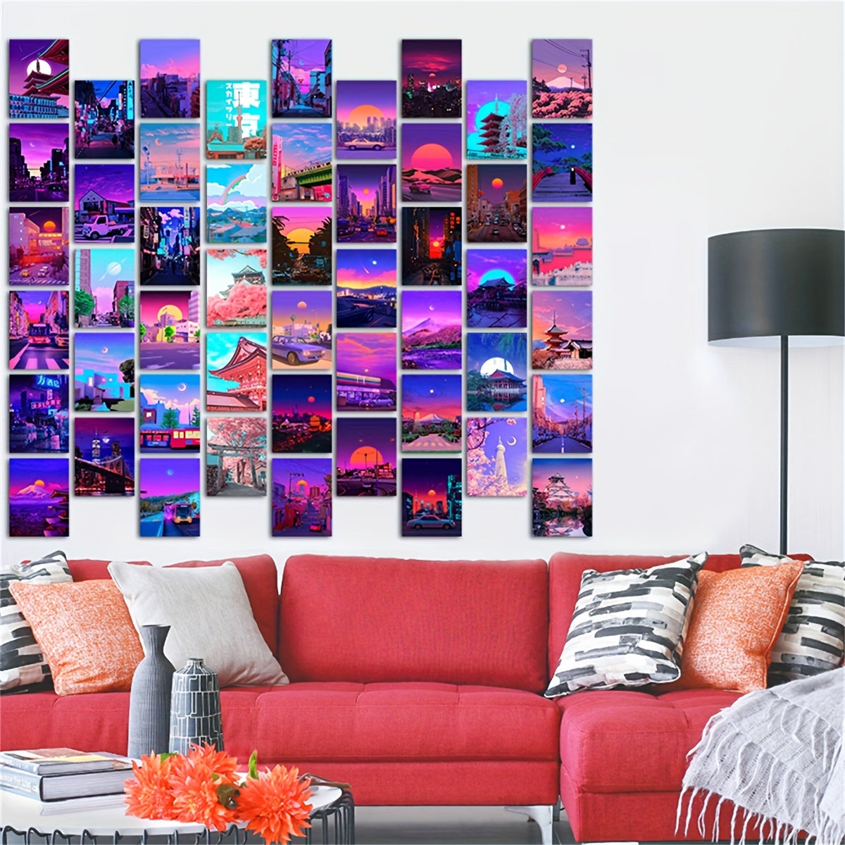 50pcs Neon City Night Postcard Wall Collage Kit for Japan Scenery Photo Decor