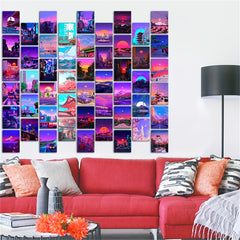 50pcs Neon City Night Postcard Wall Collage Kit for Japan Scenery Photo Decor