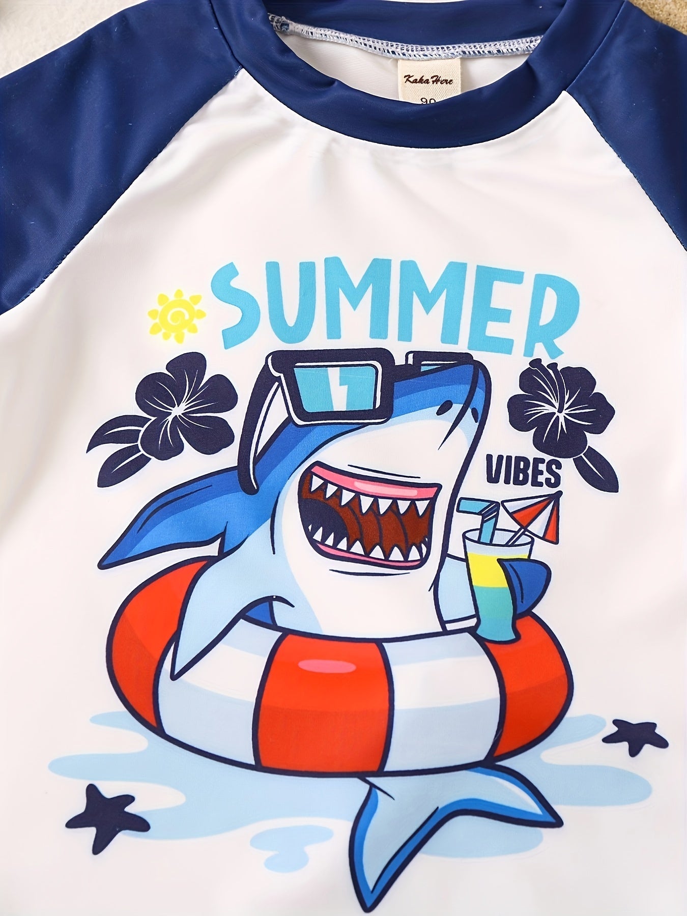 Boys Happy Shark Swim Suit & Trunks Set for Beach Vacation