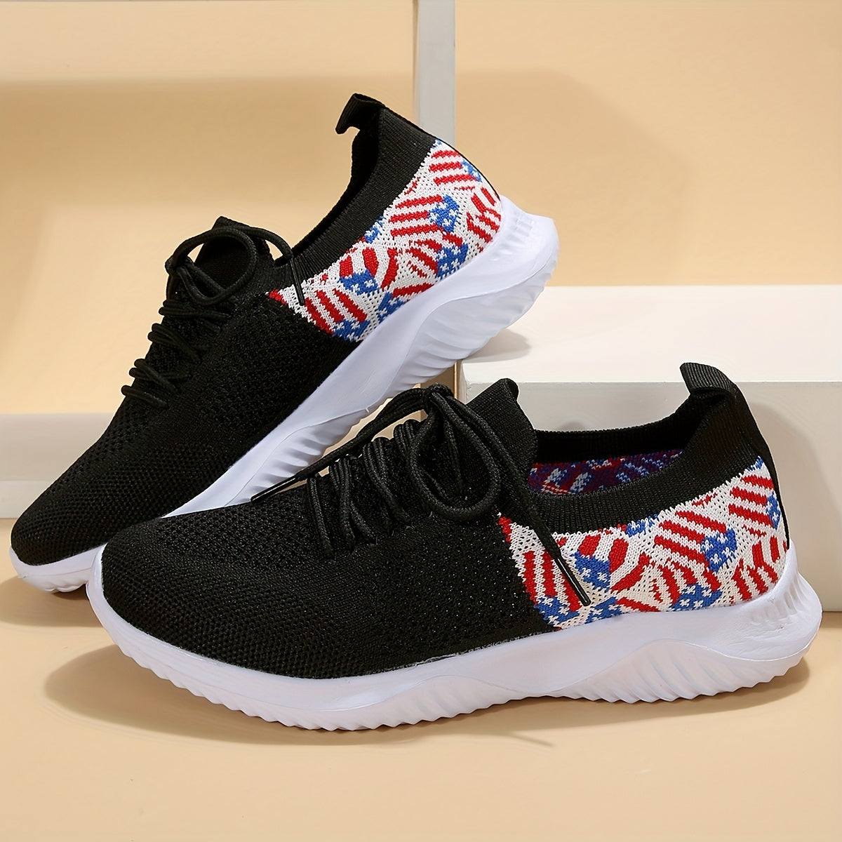 Women's Flag Pattern Walking Shoes Breathable Mesh Sneakers