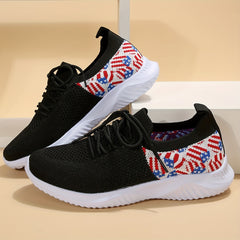 Women's Flag Pattern Walking Shoes Breathable Mesh Sneakers
