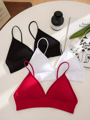 3pcs Wireless Triangle Cups Bras Comfy & Breathable Intimates Bra