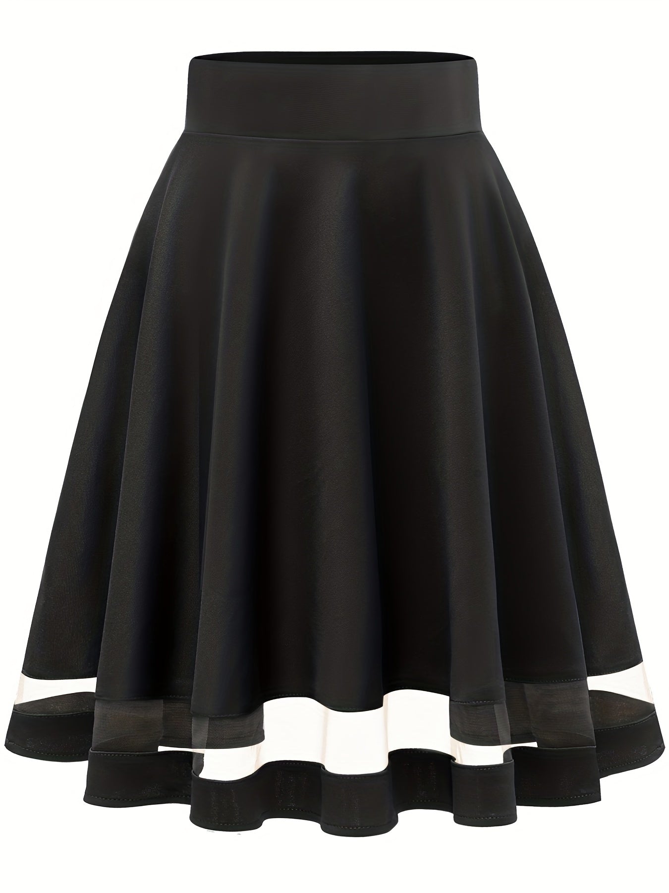 Mesh Splicing Skater Skirts High Waist A Line Solid Skirts