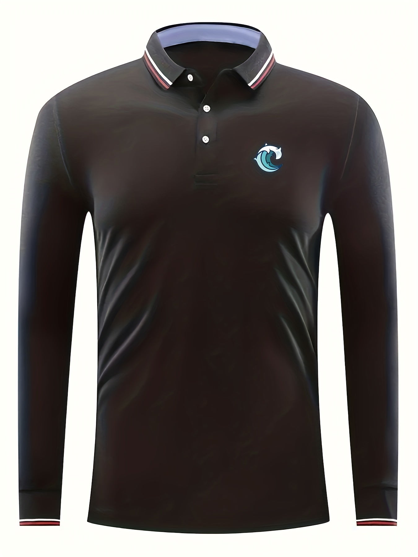 Men's Wave Print Long Sleeve Golf Shirt