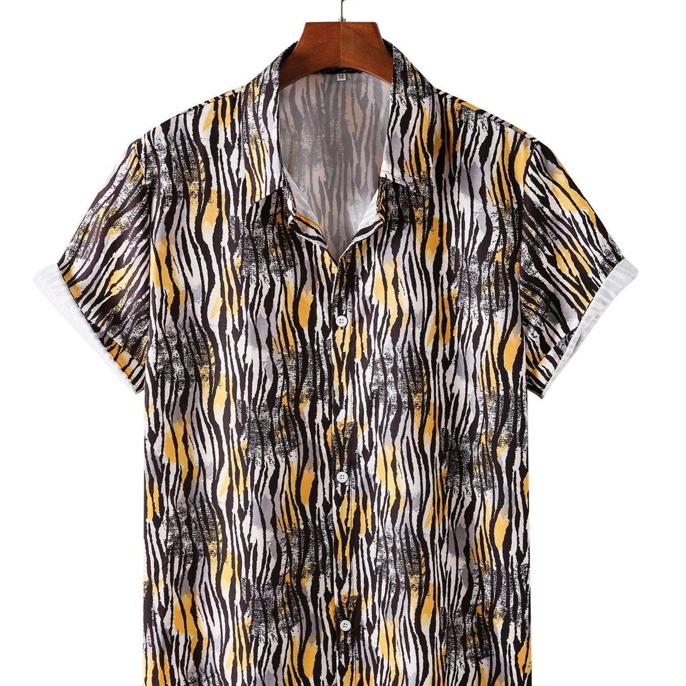 Men's Geometric Striped Short Sleeve Shirt