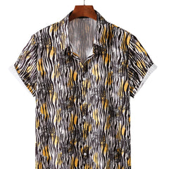 Men's Geometric Striped Short Sleeve Shirt