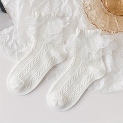 5 Pairs Girls Cotton Lace Ruffled Socks Kids Children's Short Socks