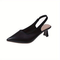 Women's Solid Mules Slip On Point Toe Cone Heel Ankle Strap Slingback Slides Sho