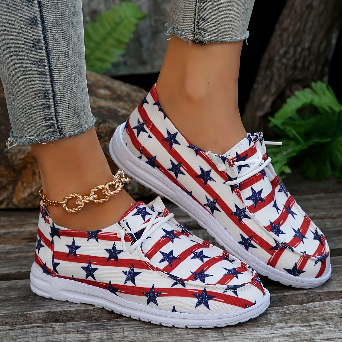 Women's Patriotic Boat Shoes Star & Stripe Graphic Canvas Shoes