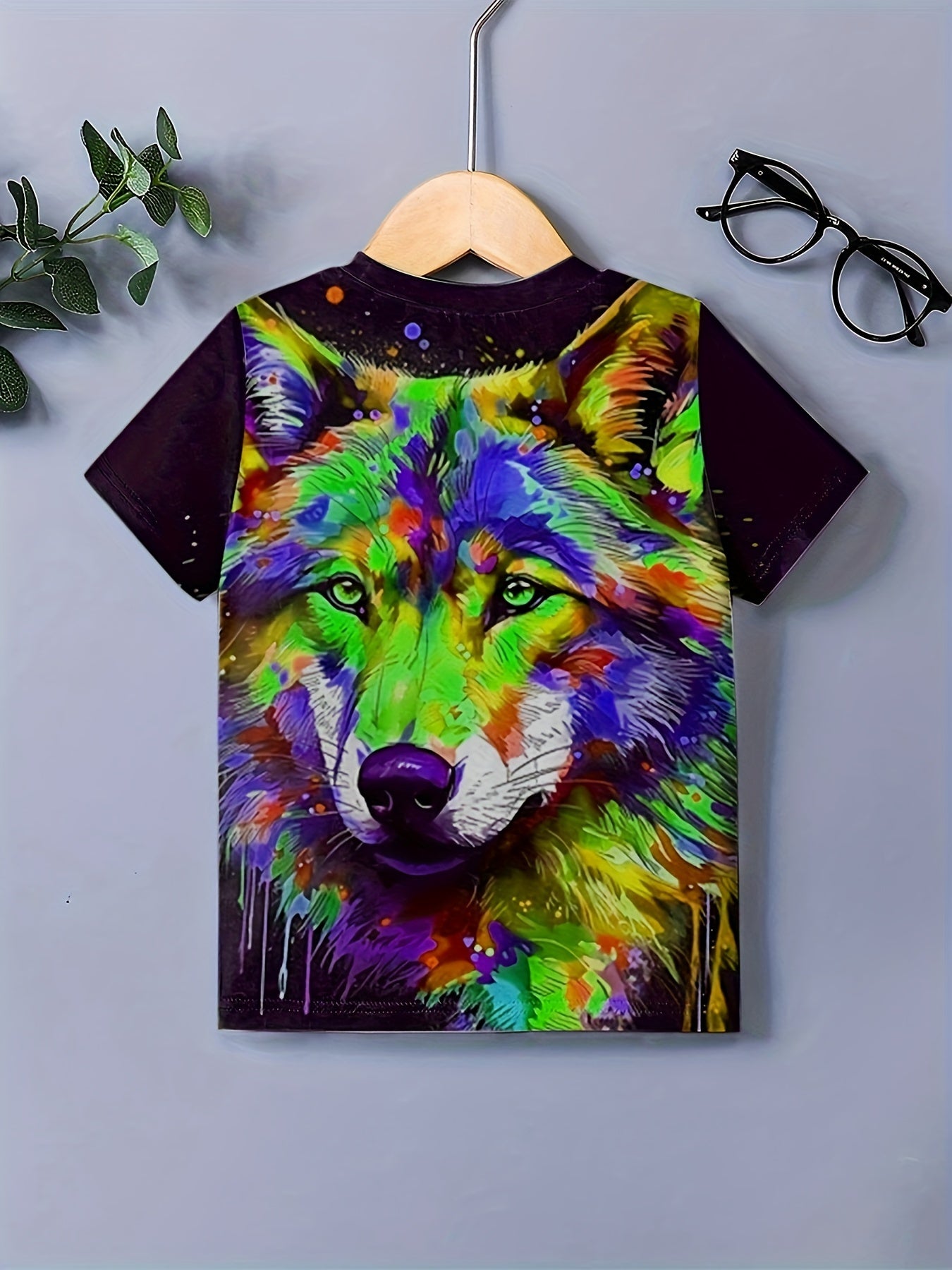 Wolf Colorful Painting Print T shirt Kids Boys Casual Summer Clothing