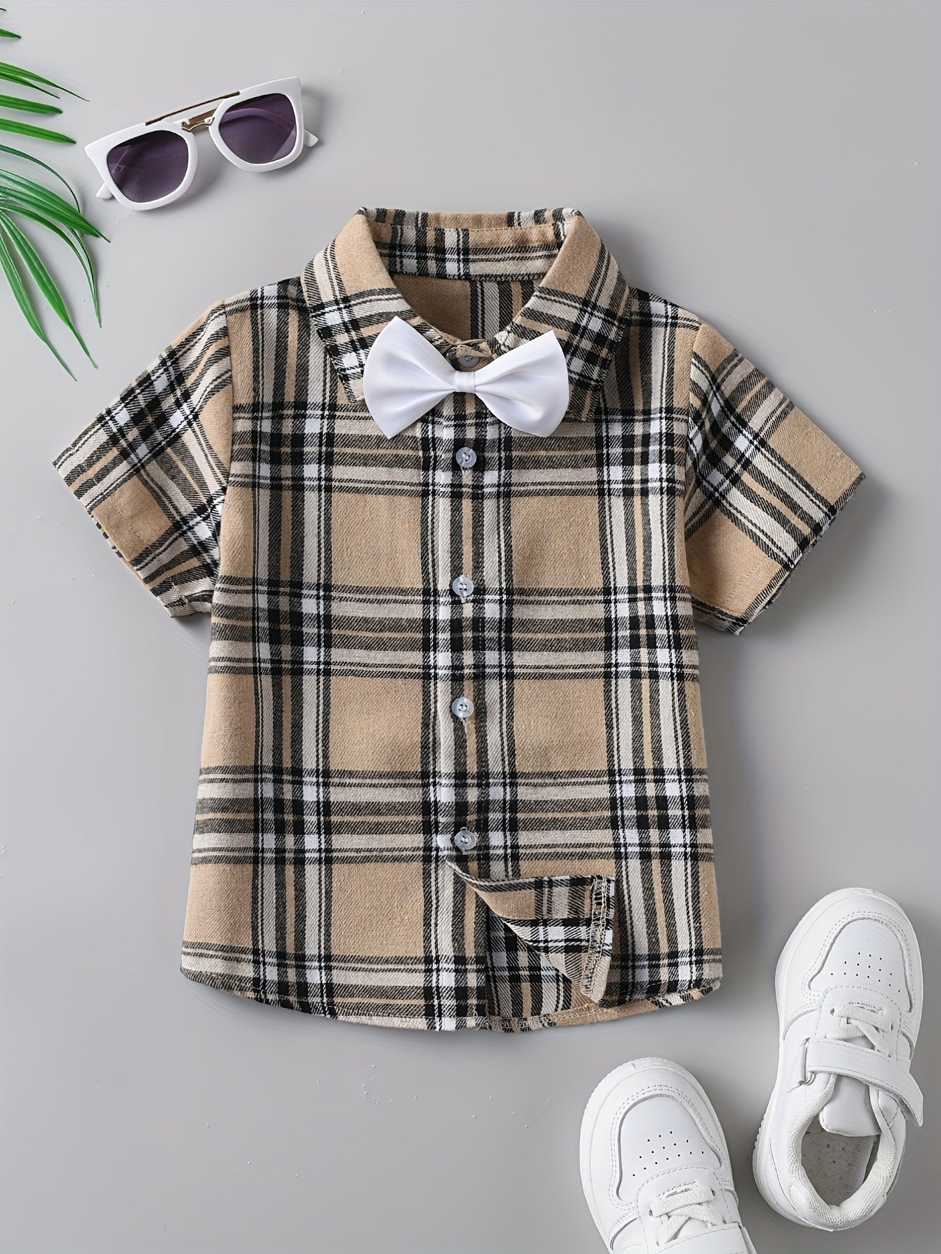 Boys Plaid Shirt & Bow Tie Set for Summer