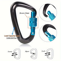 1pc 12KN Locking Alum. Carabiner Clips D Ring Hook Keychain for Hammock Hiking