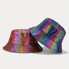 Hip Hop Laser Bucket Hat PU Leather Waterproof Basin Hat