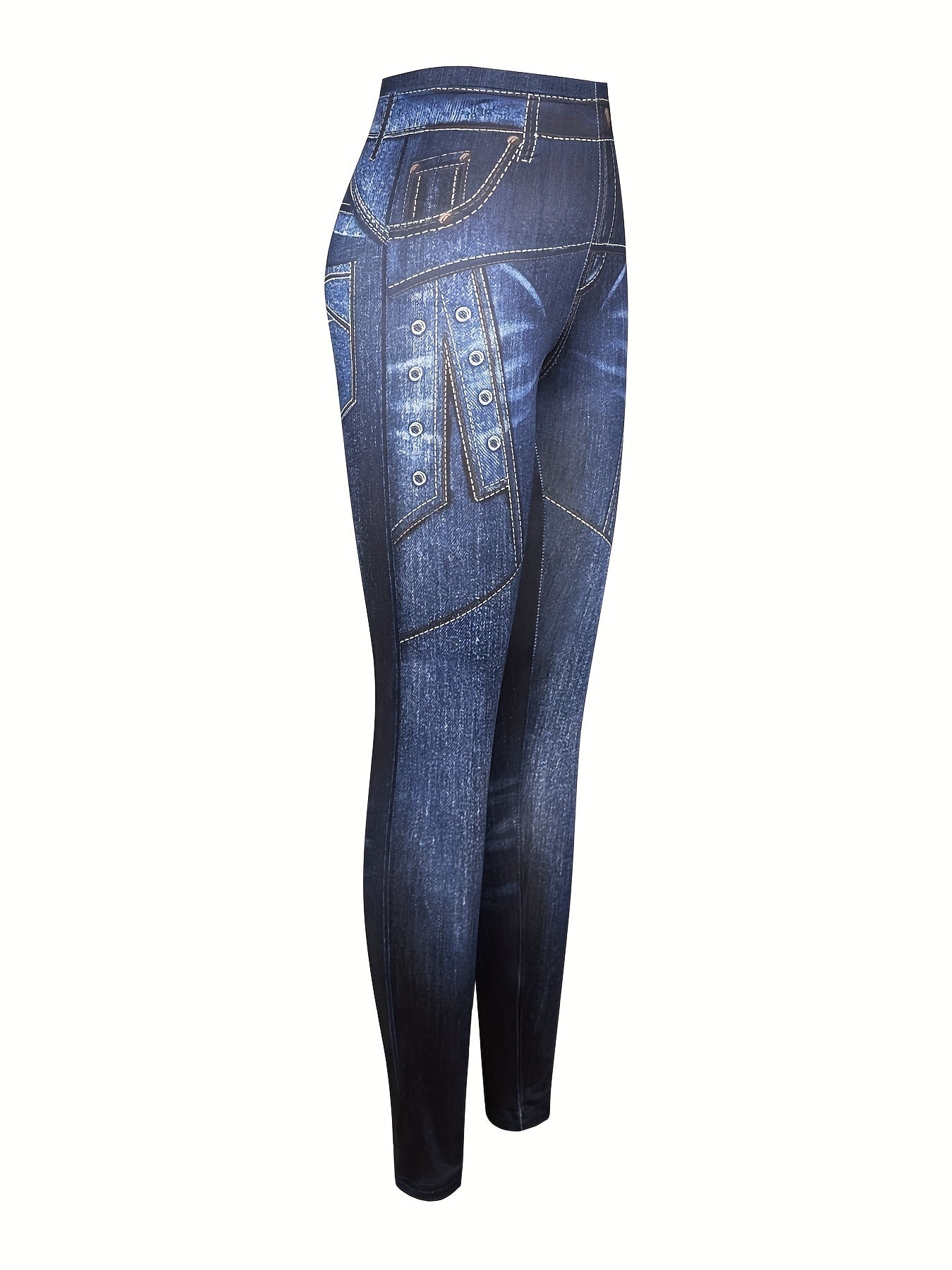 Faux Denim Print Sports Leggings Stretchy Fitness Yoga Pants Women's Activewear