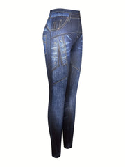 Faux Denim Print Sports Leggings Stretchy Fitness Yoga Pants Women's Activewear