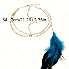 Boho Head Chain With Feather Pendant Hair Accessories For Women