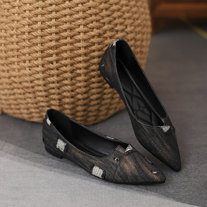 Women's Denim Point Toe Flats Lightweight Walking Shoes