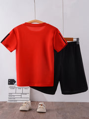 Boy's 2pcs Sports Print T-Shirt & Shorts Set for Summer