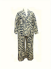 Print Long Sleeve Cardigan & Wide Leg Pants Set