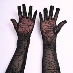 2pcs Halloween Cosplay Lace Up Long Gloves High Sheer Mesh Stretchy Polyester