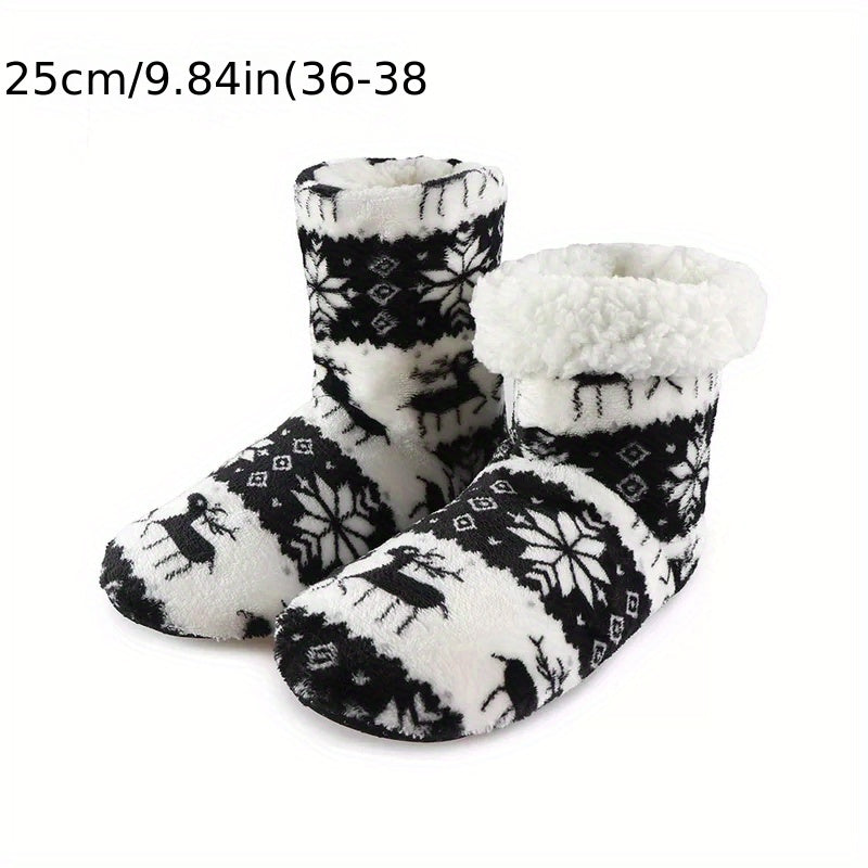 Elk Pattern Fuzzy Socks Plush Floor Socks Women's Stockings