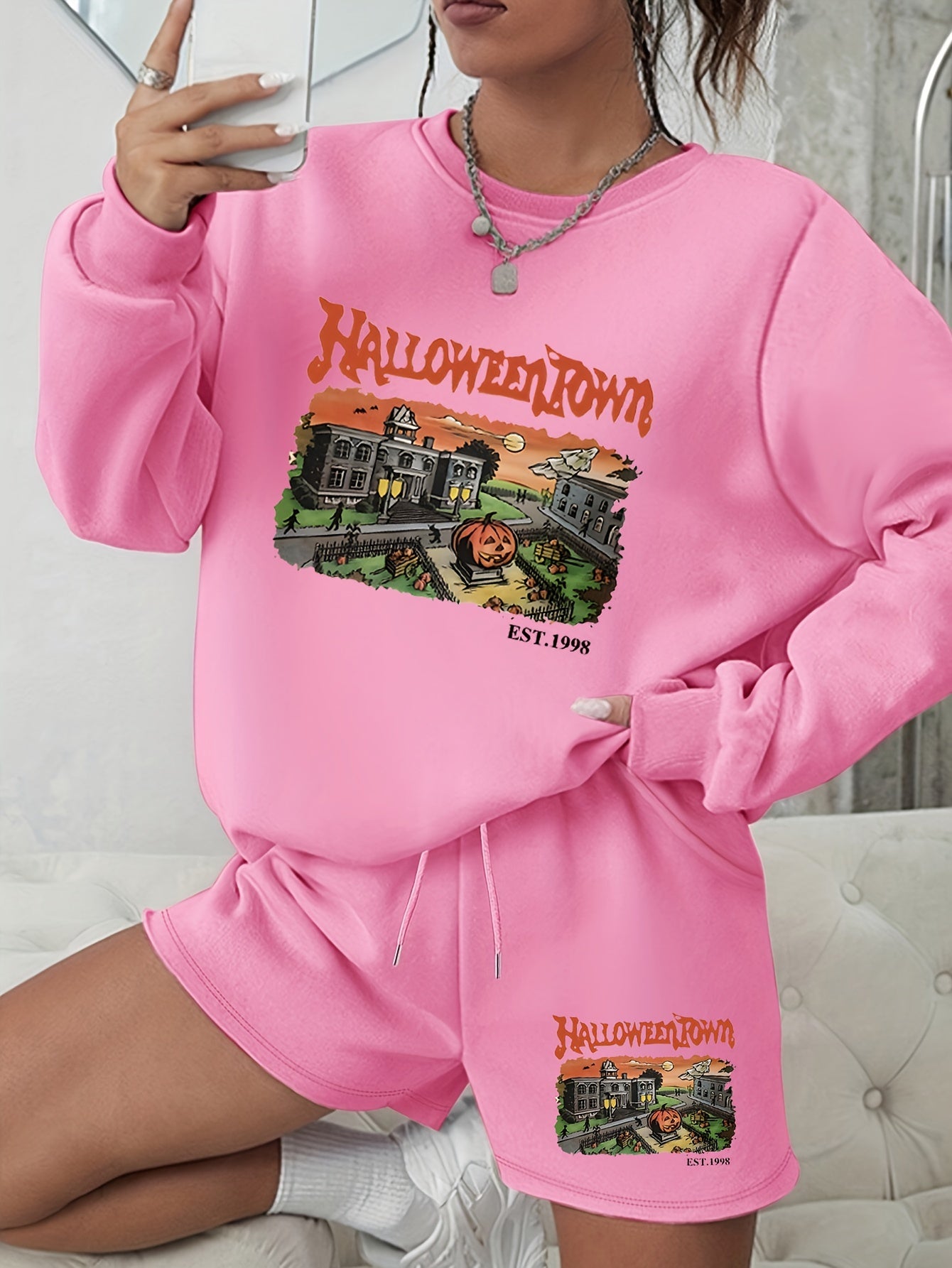 Halloween 2pcs Set Sweatshirt & Shorts Outfits