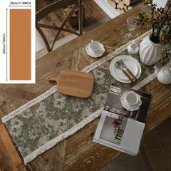 Polyester Table Runner Green Painting Table Flag American Tassel Party Decoratio