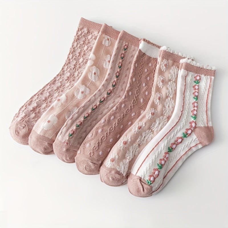 6 Pairs Floral Print Socks Women's Stockings