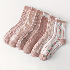6 Pairs Floral Print Socks Women's Stockings