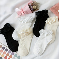3 Pairs 3D Textured Ruffle Socks Sweet & All match Short Socks Women's Stockings