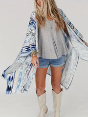 Women's Plus Geometric Print Long Sleeve Cardigan