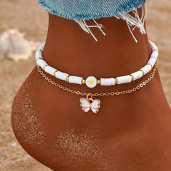 Oil Butterfly Pendant Chain Anklet Set Vintage Style Bracelets