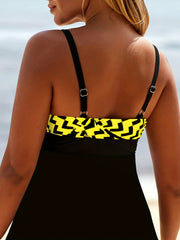 Geometric Print Tankini Set Cut Out Strappy Cami Top & Panty Swimsuit