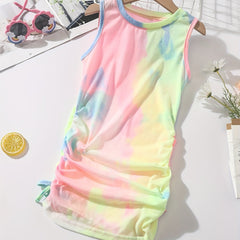 Girls Tie Dye Sleeveless Dress with Drawstring