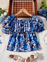 Girls Floral Off Shoulder Sleeve Blouse Top For Summer