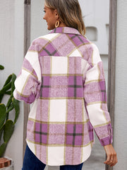 Plaid Print Shacket Jacket Long Sleeve Button Front Outerwear